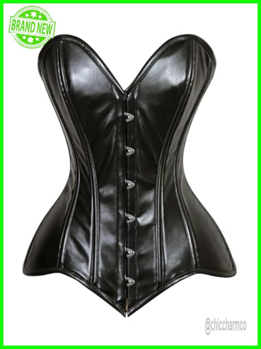 Wet Look Faux Leather Overbust Corset Bustier Steel Boned Sexy Top Plus Size
